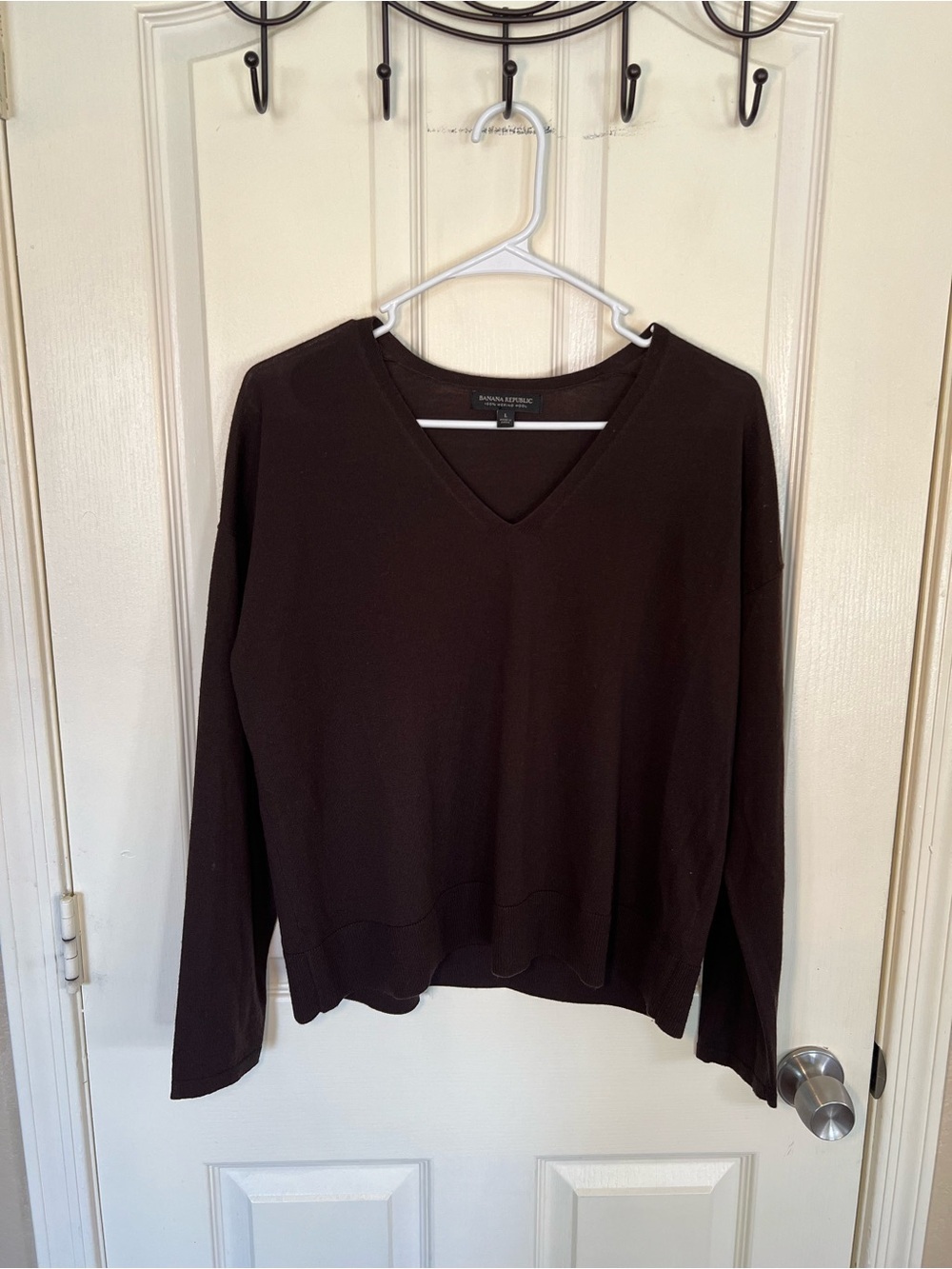 Banana Republic 100% Merino Wool V-Neck Sweater Brown Relaxed Fit Size L